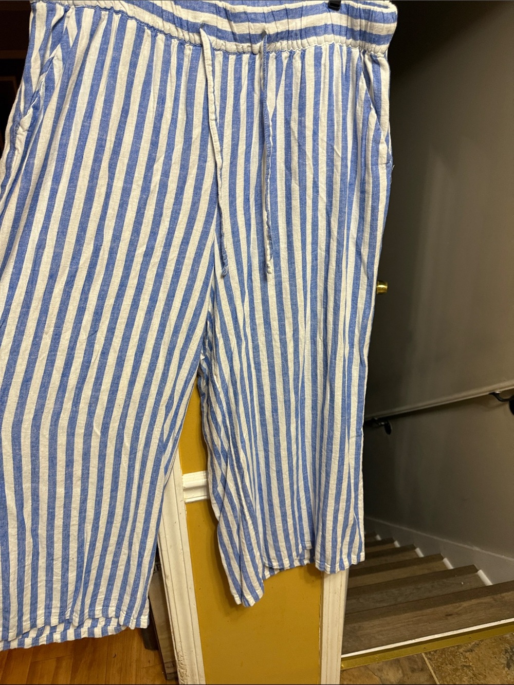 Ava & Viv 1X Blue White Striped Linen Blend Wide Leg Pants - Picture 2 of 10